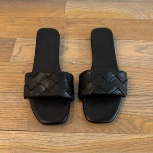 Elegant Black Woven Slide Sandals